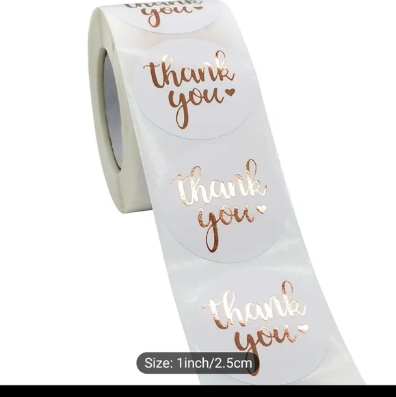 1" Round Thank You Stickers roll of 500 Gold Lettering Sellers, Brides, Business - Picture 4 of 8